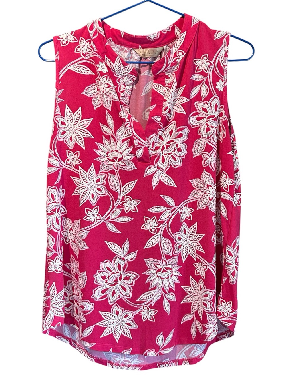 Amana Pink Floral Sleeveless V-Notch Shell Top